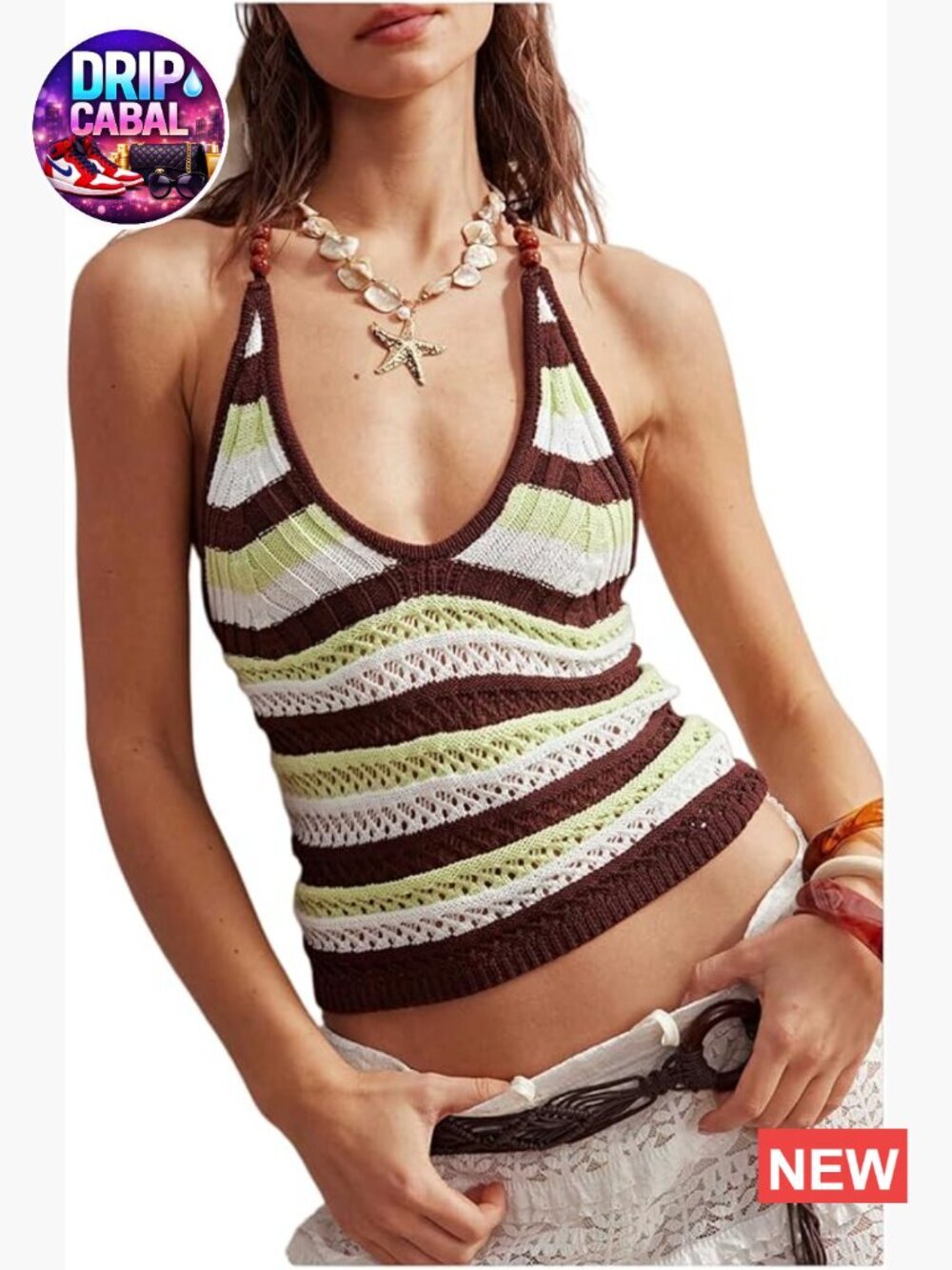 Crochet Knit Halter Crop Top Tie Back Sleeveless Beach Vacation Top